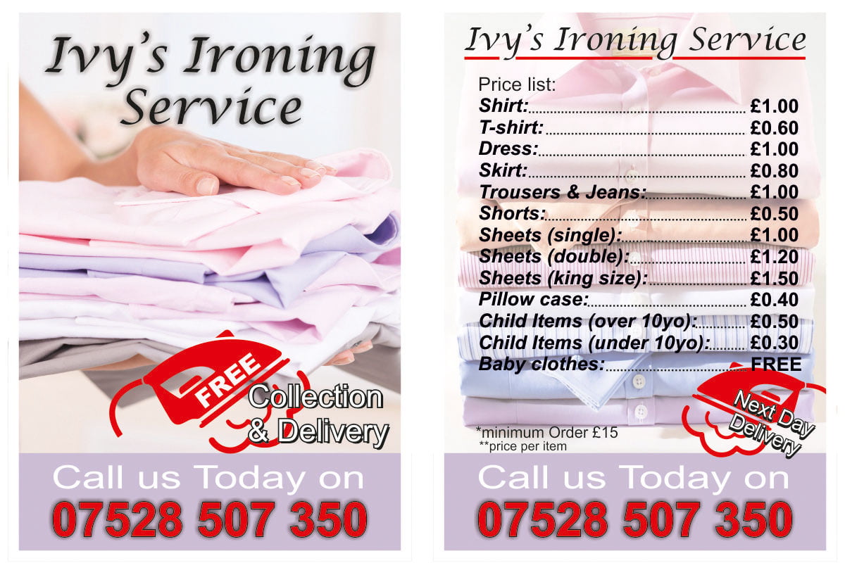 Ivy’s Ironing Service Lefleat1 Ivy's Ironing Service Leafleat