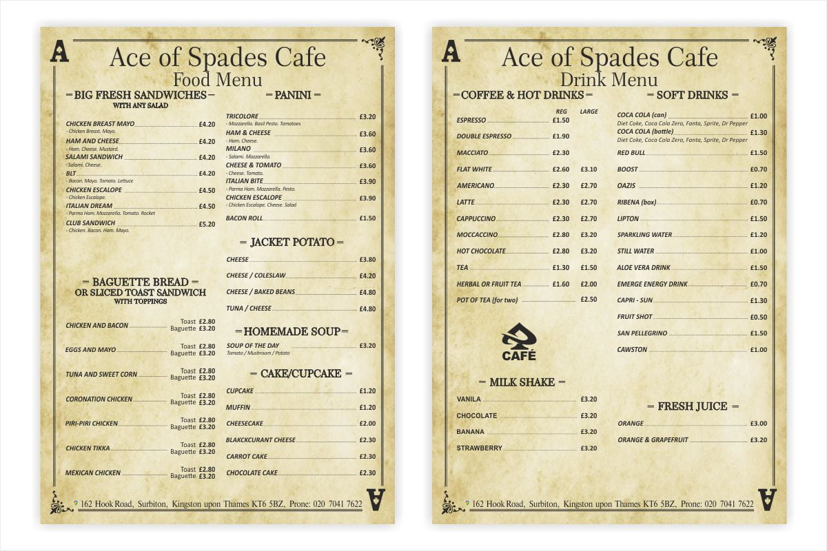 Ace of spades Menu