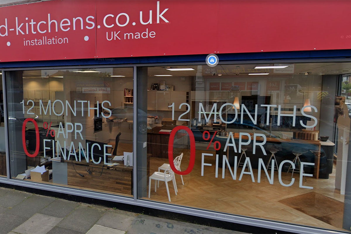 0% Finance Signs -Enfield Kitchens 0% Finance Shop Front Signs -Enfield Kitchens
